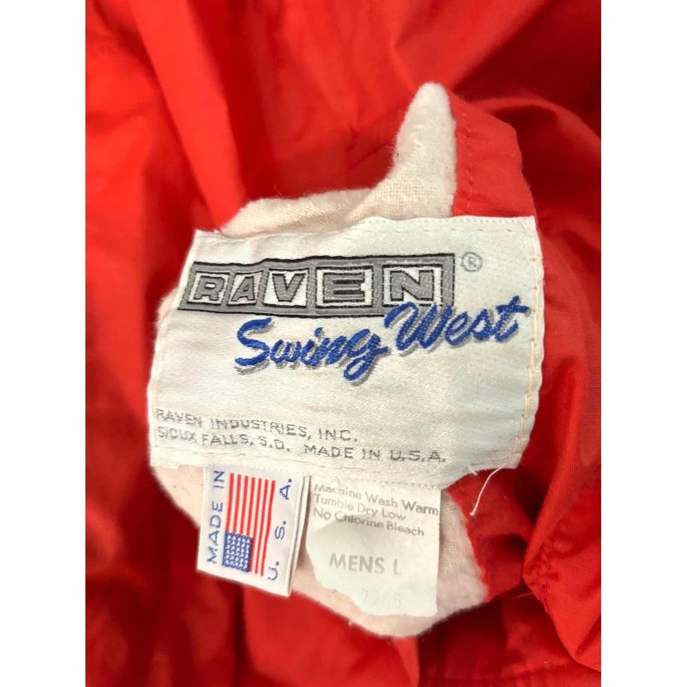 Vintage Raven Swing West Reversible Puffer Jacket Mens L Navy Red Racing Stripe